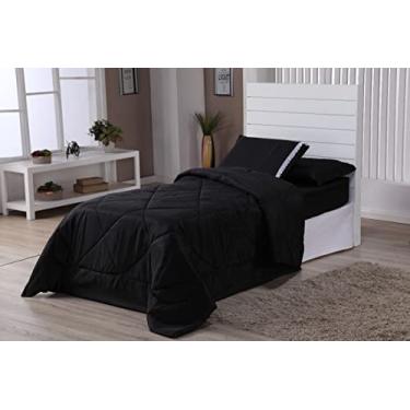 Imagem de Kit Edredom Aconchego Dupla Face Solteiro 4 peças - Preto