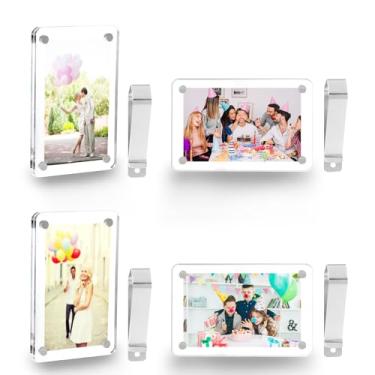 Imagem de LECART Pacote com 4 porta-retratos com clipe de viseira de carro, porta-retratos de acrílico personalizado para carteira Polaroid, viseira magnética vertical ou horizontal, suporte de exibição de