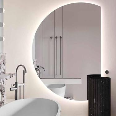 Imagem de Espelho De Vestir Montado Na Parede Semicírculo 33 * 47in Espelho Led Regulável Com 3 Cores Retroiluminadas Sem Moldura Espelho De Corpo Inteiro Espelho De Banheiro Intel, Right Cut, 77 * 110cm