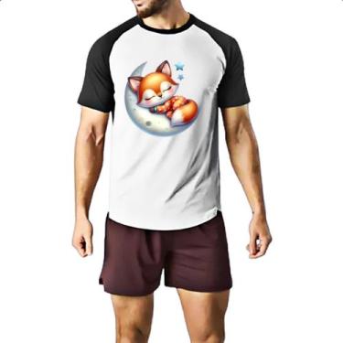Imagem de Camiseta Raglan Cute Raposa dormindo na Lua - Alearts, G