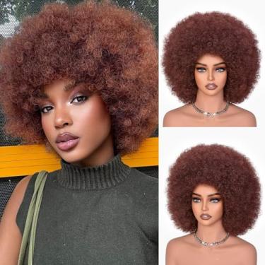 Imagem de CURLCRAZY Perucas afro para mulheres negras dos anos 70 Afro Kinky Curly Peruca com franja Bouncy Enorme Fluffy Puff Perucas de Cabelo Sintético para Cosplay Diário e Festa 35,5 cm