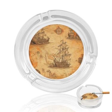 Imagem de Cinzeiro de vidro de cristal para navio e bússola, cinzeiro redondo para fumar de vidro resistente, portátil, decorativo, moderno, para uso em casa, escritório, interior, exterior, pátio
