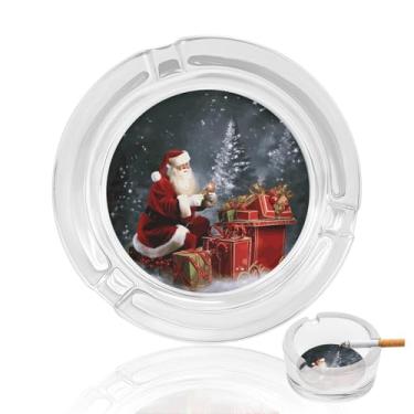 Imagem de Cinzeiro de vidro de cristal do Papai Noel, cinzeiro redondo para fumar de vidro resistente, portátil, decorativo, moderno, para uso em casa, escritório, ambientes internos e externos