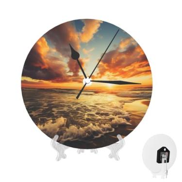 Imagem de GlbnSHeric Relógio de parede silencioso, sem tique-taque, relógio de 25 cm, nublado, pôr do sol, céu de parede, relógio analógico para banheiro, decorativo, redondo, moderno, decoração de parede