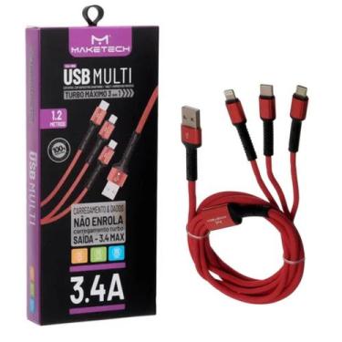 Imagem de Multi Cabo 3 em 1 Turbo Lightinig Tipo c Micro V8 Usb 1,2m Carregament