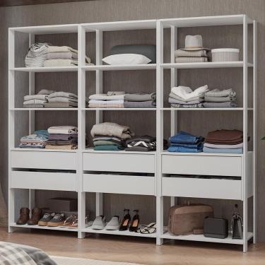 Imagem de Guarda-Roupa Closet Modulado 6 Gavetas 210 cm Branco Valencia Madesa