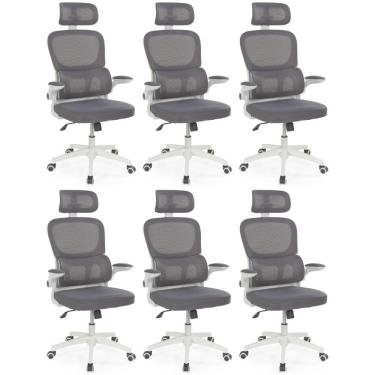 Imagem de Kit 6 Cadeiras De Escritório Executiva Viena Com Regulagem De Altura - Cinza