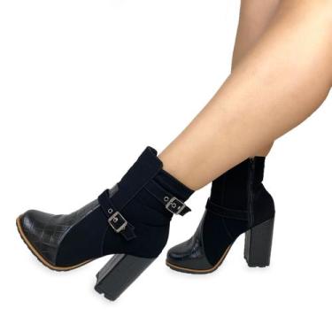 Imagem de Sapato feminino bota salto grosso preto er0078 - Emília Ribeiro, Preto