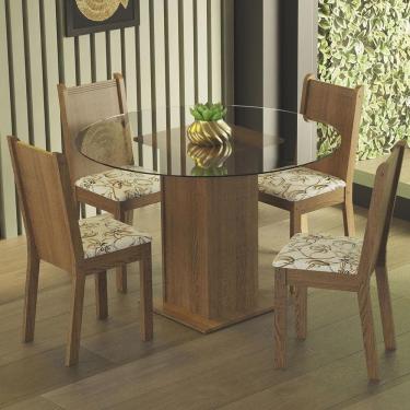 Imagem de Conj. Mesa Tampo De Vidro 4 Cadeiras Rustic/lírio Bege