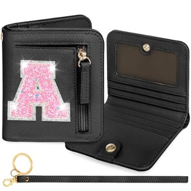 Imagem de YQE Carteira com inicial RFID para meninas pequenas, presentes na moda, aniversário, Natal, meia ideia de presente para adolescentes, filha, neta, sobrinha, 6, 7, 8, 9, 10, 11, 12, 13 anos, Preto, A