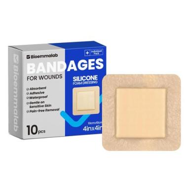 Imagem de Bandagens impermeáveis Bioemmalab Silicone Foam, 10 pacotes de 4 x 4 p