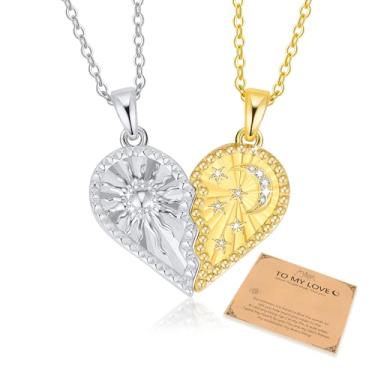 Imagem de MEALGUET Colar de coração combinando lua e sol: Colar de casal de coração partido de promessa amor para ele e ela colar com pingente de joias presente namorado namorada amizade, presente de dia dos