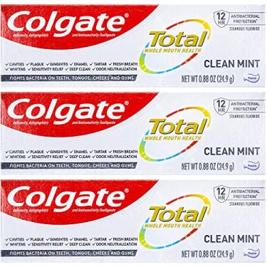 Imagem de Colgate Pasta de dente total, menta limpa, tamanho de viagem 24,9 g - Pacote com 3