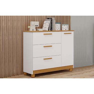 Imagem de Cômoda Infantil Jujuba c/ 1 Porta e 3 Gavetas Nature/Branco - Permóbili Baby