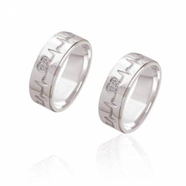 Imagem de Par de Alianças de Prata com Batimentos Diamantada 6 mm 8g - JoiaUnica