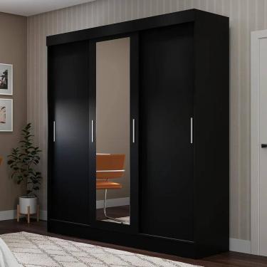 Imagem de Guarda-Roupa Casal com Espelho 3 Portas 2 Gavetas Philip 172 cm - Preto Fosco