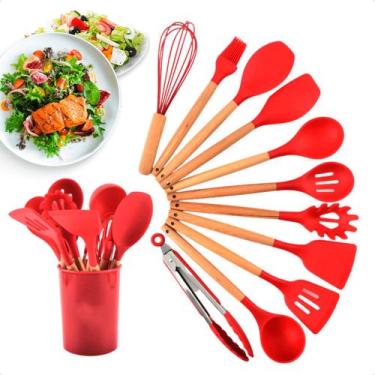 Imagem de Jogo de Cozinha Kit C/12 Peças de Silicone, Utensílios e Copo Suporte 