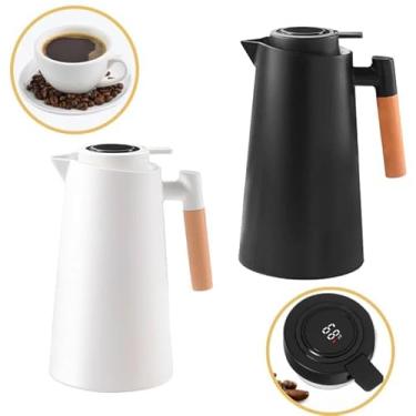 Imagem de Garrafa Térmica Termometro Digital Café Chá Nórdica Com Cabo Madeira 1L