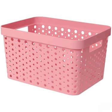 Imagem de Cesto Organizador com Tampa Caixa Organizadora de Plástico Multiuso Cesta Organizadora para Armazenamento Caixas Organizadoras(Rosa sem Tampa)