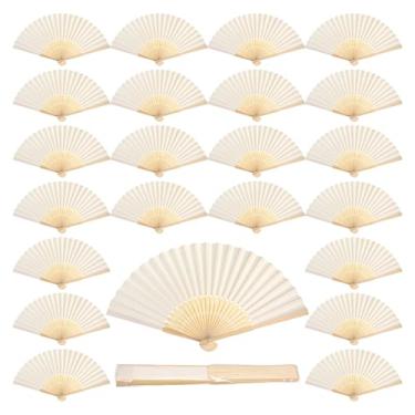 Imagem de Qunclay 60 peças de leque de papel branco de bambu, ventiladores de casamento dobráveis para festas de dança nupcial, lembrancinhas, igreja, casa, escritório, decoração, presente, suprimentos de
