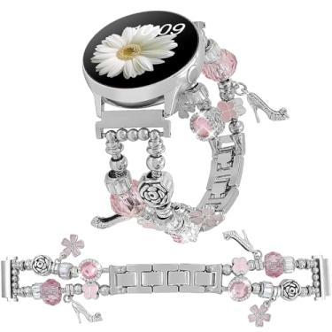 Imagem de Pulseira feminina de metal elegante para Samsung Galaxy Watch 7/FE 6, 5, 4 de 40 mm e 44 mm, pulseira com contas Pandora de 20 mm para Watch 6 Classic de 43 mm/Watch 5 Pro/Watch4 Classic de 42 mm