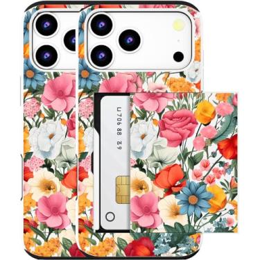 Imagem de MUQR Capa para celular 17 Pro compatível com porta-cartão fofo - Capa tipo carteira robusta com design kawaii, proteção contra quedas de grau militar para mulheres (branco, rosa, várias flores)