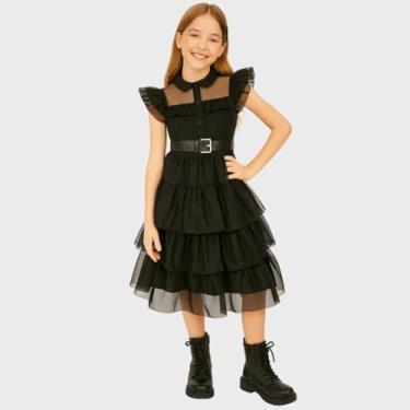 Imagem de Fantasia Wandinha Vestido Com Babados Halloween Dia das Crianças Festa Familia Adams Terror Assustador Filme Cosplay (P)