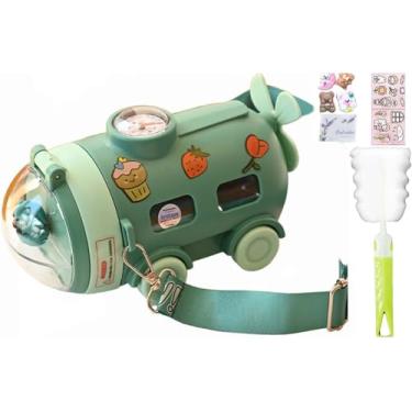 Imagem de viva story Garrafa de viagem submarina com canudo para cães, gelo, leite, café, escavadeira, copo de plástico, para piquenique, festa, presente de aniversário (verde submarino, 500 ml)