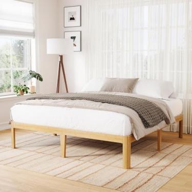 Imagem de Yoshiely Estrutura de cama king size de madeira de bambu de 35,5 cm com design de perna de ferro, estrutura de cama king size com suporte de ripas de metal, sem necessidade de mola box, resistente