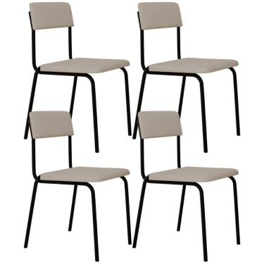 Imagem de Kit 04 Cadeiras Estofada Para Sala De Jantar Sense Preto C01 Linho Palha - Lyam Decor