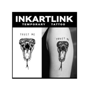Imagem de INKARTLINK Tattoo Tech, tatuagem semipermanente média de 2 folhas, tatuagens temporárias, duram de 1 a 2 semanas, à prova d'água, visual realista, sem adesivo, sem reflexo (design de cabeça de cobra)