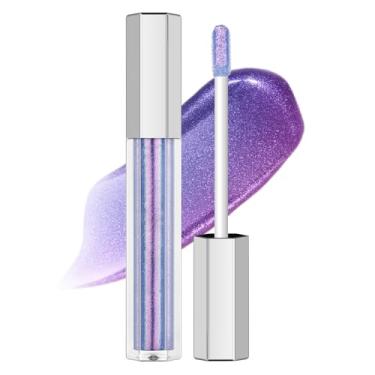 Imagem de Erinde Brilho labial com glitter, batom líquido hidratante para mulheres, fórmula suave, brilho labial, brilho labial, não pegajoso, à prova d'água, maquiagem de longa duração, 03 roxo