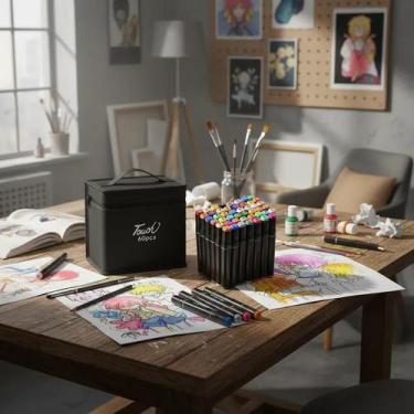 Imagem de Estojo Canetinhas Escolar Touch Ponta Dupla 60 Cores Bolsa - Bretalle