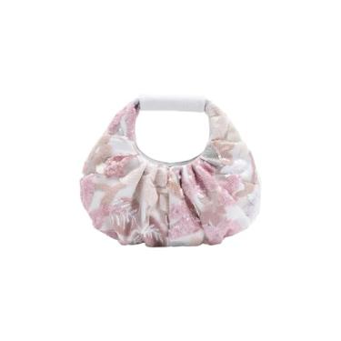 Imagem de Verdusa Bolsa feminina floral elegante de lantejoulas para noite com alça plissada para festa, Rosa claro, One Size