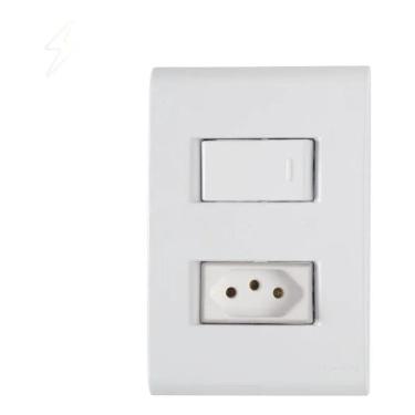 Imagem de 2X Interruptor Simples Com Tomada 10A Liz Branca Tramontina