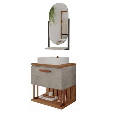 Imagem de Armário De Banheiro 60cm Mdf Com Cuba E Espelheira Cimento