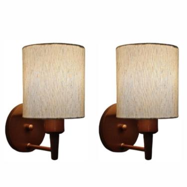 Imagem de Kit-2 Arandela Cilíndrica Md-2009 Base Cobre Cúpula Em Tecido 14x15cm Linho Bege - Bivolt