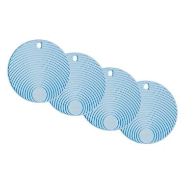 Imagem de Conjunto de Descansos de Panela Redondo de Silicone Azul - 4 unidades - 17x17cm - Resistente ao Calor e Deslizamento - Livre de BPA