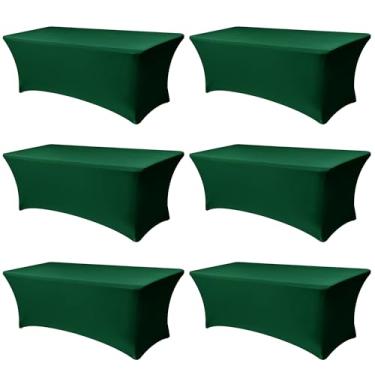 Imagem de Enjoyidea Toalhas de mesa de elastano para mesas retangulares de 2,5 m - pacote com 6 capas de mesa esticadas verdes caçador - toalhas de mesa elásticas dobráveis para festas, estandes de fornecedores