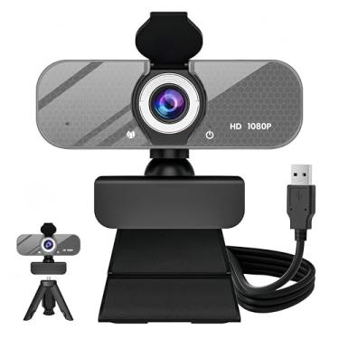 Imagem de GOZVRPU Webcam HD 1080p com microfone embutido, tripé giratório, lente grande angular, capa de privacidade, correção automática de luz, webcam USB -A Plug & Play para laptop, desktop, PC