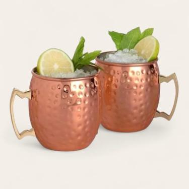 Imagem de Kit 2 Canecas Moscow Mule Em Cobre Puro Martelada 500 Ml Original