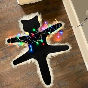 Imagem de Tapete de gato frito com luzes de Natal divertidas para decoração de chão Aunt Bethany's Fried Pussycat do tapete de decoração de Natal engraçado da Lamps On. (luzes coloridas)