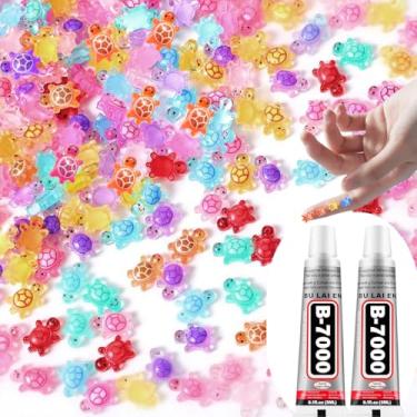 Imagem de 500Pcs Mini Resin Animals Set – Tiny Turtle Glow in the Dark Figurines with 2 B7000 Glue for Crafts DIY Projects Party Favors Fairy Garden Decor Activities Gifts - Plastic Turtles for Crafters