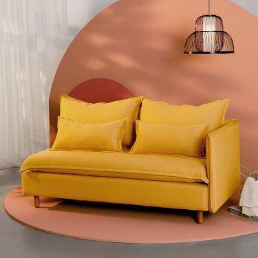 Imagem de Sofá Modular 2 Lugares Braço Lateral com Pé Madeira Sôma Cabecasa Madeiramadeira Mostarda