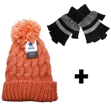 Imagem de Conjunto De Inverno Trabalho Luva Aberta E Touca De Pompom