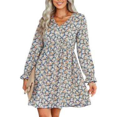 Imagem de Vestido feminino diário em linha A, curto, folgado, estampado floral -
