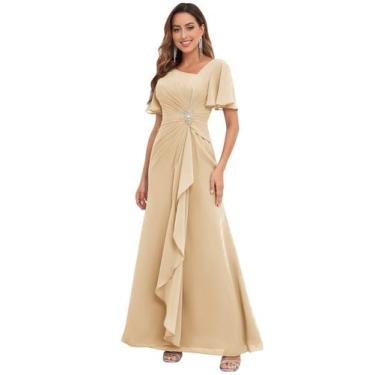 Imagem de Vestido PRESEOSSA Champagne Chiffon com decote em V e manga com babado