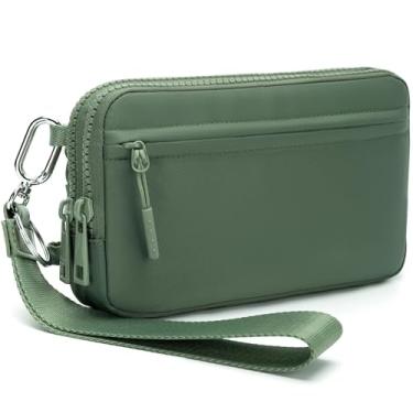 Imagem de hibear Carteiras femininas quadriculadas com janela para identidade, pequena bolsa transversal de nylon, linda bolsa de pulso com 4 zíperes, W - verde puro, 7.48 inches