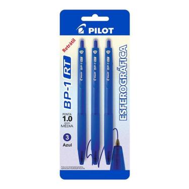 Imagem de Caneta esfer 1.0 Retrátil BP1RT c/ 3 unid azul Pilot