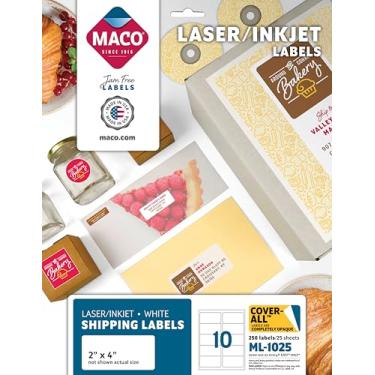 Imagem de MACO Etiquetas de envio a laser/jato de tinta, 5 x 10 cm, 10 por folha, 250 por pacote (ML-1025)